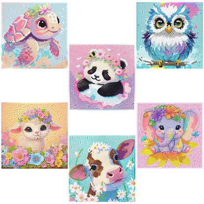 Mowana 6 Pack Diamond Art Kits for Kids - Animals Diamond Painting for Kids 10-12, 6x6 Diamond Art for Girls and Teens, 5D DIY Round Drill Big Gem Art for Ages 4-8-12