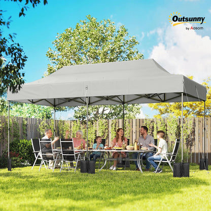Outsunny 10 x 20 ft Pop Up Canopy Tent, Heavy Duty UPF50+ Outdoor Portable Instant Canopy Shelter with Wheeled Carry Bag, Sandbags, Adjustable Height for Parties, Events, Camping, White
