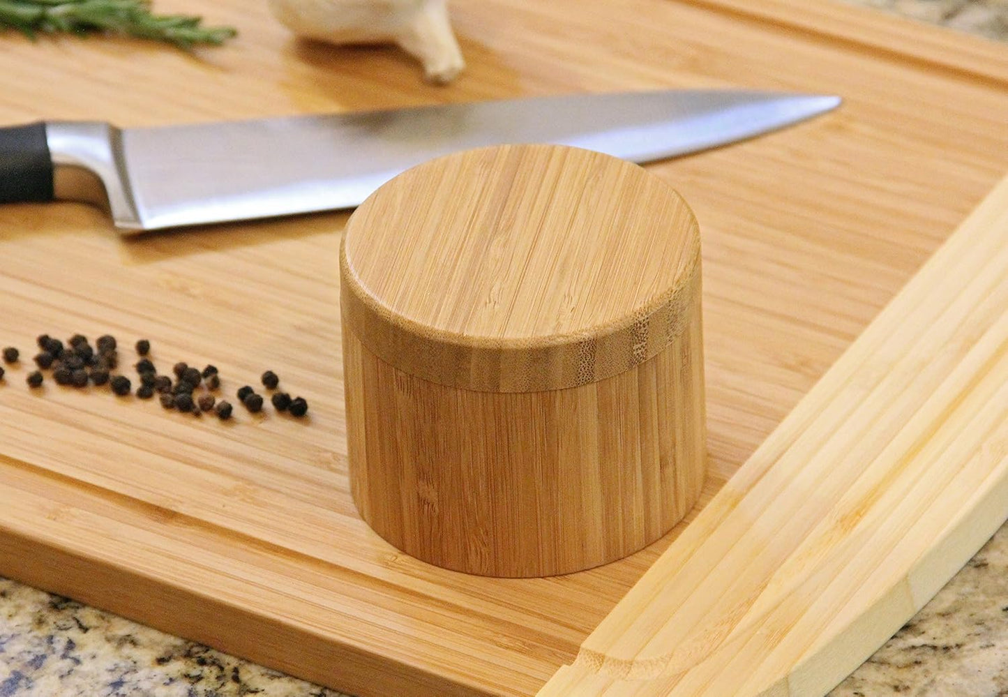 Round Bamboo Salt Box, Eco-Friendly, 100% Organic Bamboo, Professional-Grade Storage Container