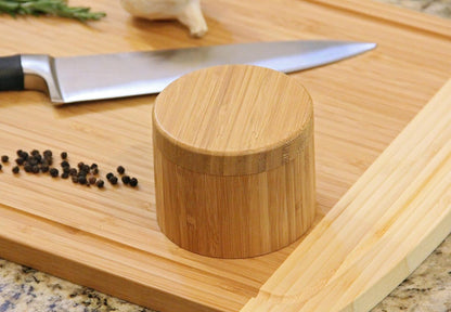 Round Bamboo Salt Box, Eco-Friendly, 100% Organic Bamboo, Professional-Grade Storage Container