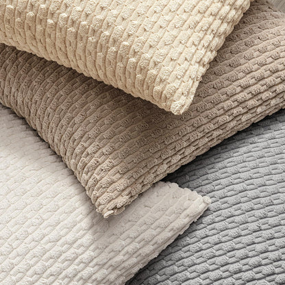 MIULEE Pack of 2 Decorative Throw Pillow Covers 18x18 Inch Soft Boho Striped Textured Corduroy Pillow Covers Modern Farmhouse Home Decor for Couch Bed Sofa Living Room Neutral Light Brown