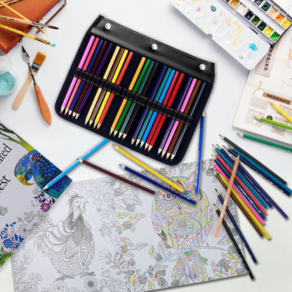 YOUSHARES 54 Slots Pencil Sleeve - Standard 3 Ring Binder Designed Pencil Page Compatible with 216 Slots Pencil Case for Watercolor Pencil, Gel Pen & Cosmetic Brush (Black)