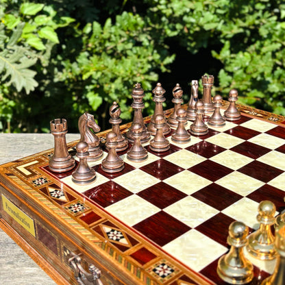 Handmade Luxury Chess Set – Metal Chess Pieces with Wooden Storage Board – Premium Classic Chess Game for Adults and Kids – Ideal Gift for Men and Women (Large: 38 x 38 x 7.5 cm (15”x 15” x 3”))