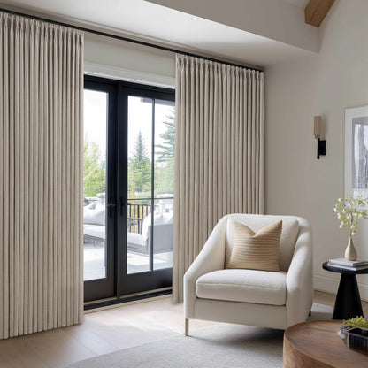 Extra Wide Pleated Curtains 108 Inches Long 100 Inch Width Patio Sliding Door Light Filtering Taupe Grey Beige Burlywood Birch Neutral Modern Neutral 100x108 Drapes Panels Living Dining Room 1 Panel