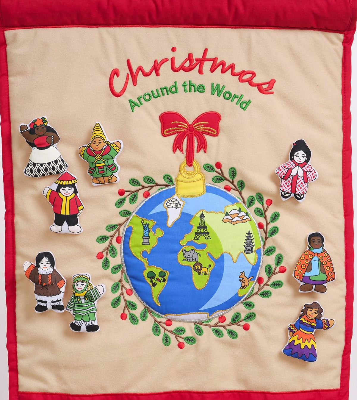 Pockets of Learning Christmas Around the World Advent Calendar - Interactive Holiday Countdown with 25 Stuffed Ornaments | Fabric Wall Hanging Décor