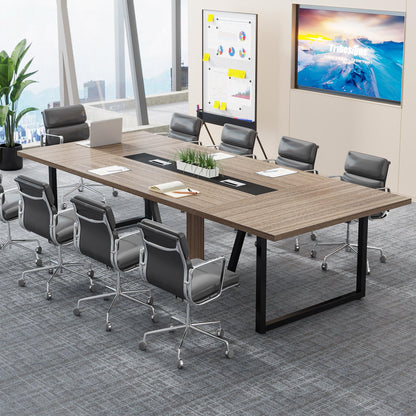 Tribesigns 8FT Conference Table, 94.49 L x 47.24 W x 29.53 H Inches Large Meeting Podcast Table for 10 People, Business Style Wooden Training Table with Strong Metal Frame for Office Conference