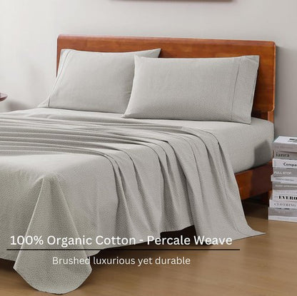 LANE LINEN Organic Cotton Twin Bed Sheet Set - Soft, Breathable, Temperature Regulating | Snowdrop