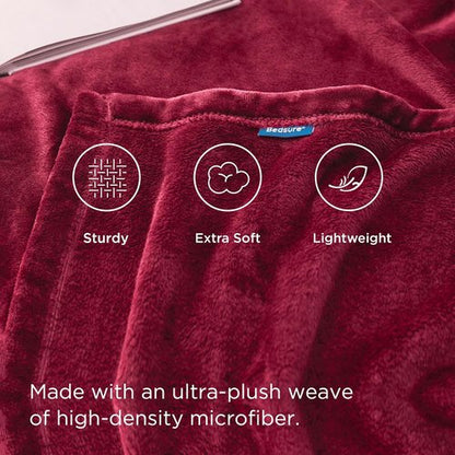 Bedsure Flannel Fleece Luxury Blanket - Cozy Plush Microfiber in Red | Queen Size (90"x90")