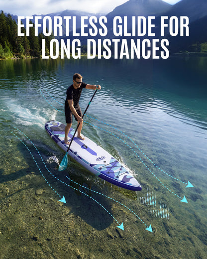 ZLX 11'6" Extra Wide Inflatable Paddle Board, Touring Stand Up Paddleboard, Fast-Tracking SUP for Long-Distance, Stable Center Fin, Portable Backpack & Accessories for Adults, 500lb/3 People/Family