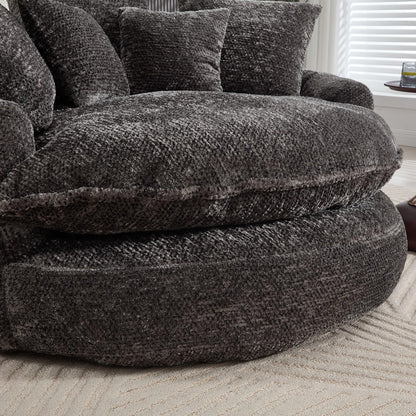 LITVZ Oversized Round Chaise Lounge Indoor, Comfy Round Boneless Sofa Chair with Extra Deep Seat, Cozy Memory Foam Cuddle Circle Couch and 5 Pillows for Reading Living Room