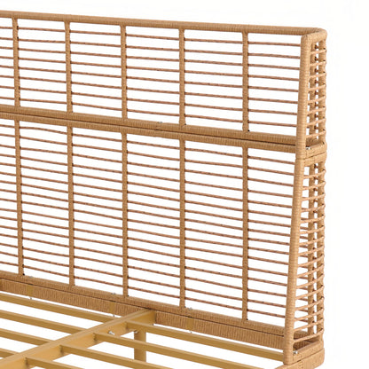Christopher Knight Home Lamar Boho Rattan King Bed Frame and Headboard, Farmhouse PE Wicker King Size Bed Frame, Metal King Platform Bed Frame, No Box Spring Needed, Easy Assembly, Natural Finish