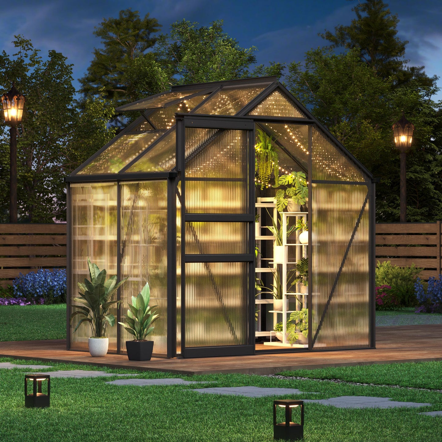 Garvee 6x4 Ft Polycarbonate Greenhouse - Freestanding Small Greenhouse for Outdoors with Rust-Resistant Aluminum Frame, Gutter System & Roof Vent, Ideal for Seed Starting & All-Season Plant Protection