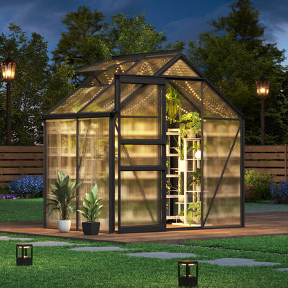 Garvee 6x4 Ft Polycarbonate Greenhouse - Freestanding Small Greenhouse for Outdoors with Rust-Resistant Aluminum Frame, Gutter System & Roof Vent, Ideal for Seed Starting & All-Season Plant Protection
