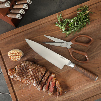 Babish High-Carbon 1.4116 German Steel 15 Piece Full Tang Forged Cutlery Kitchen Knife Block Set - Dark Pakka Wood Handle