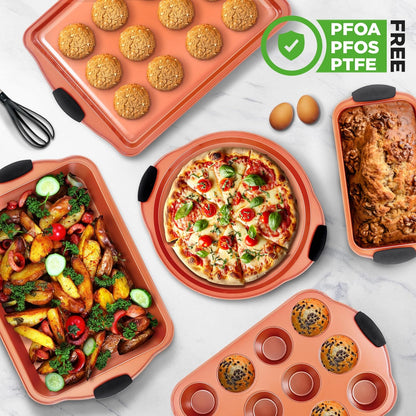 NutriChef 10-Piece Nonstick Baking Pans Set | Versatile Bakeware for Cookies, Cakes & Roasting