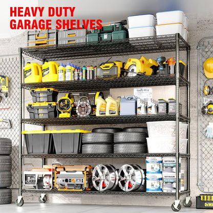 ExploreHorizon 5-Tier Metal Storage Shelving Unit, 3300 Lbs Load Capacity Heavy-Duty Shelf Organizer, Adjustable Wire Rack Shelves for Garage, Pantry & Kitchen, 82.6" h x 59" w x 23.6" d