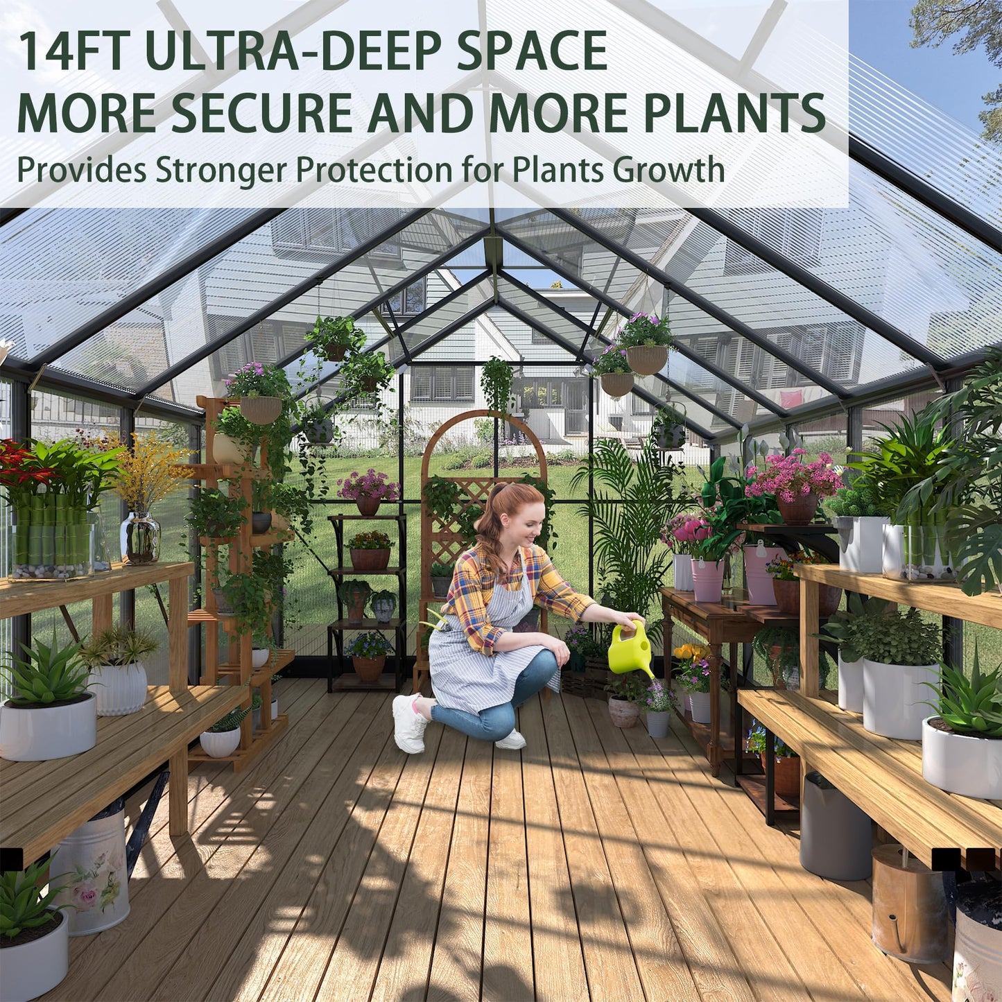 Greenhouses for Outdoors, 8x14.2 FT Polycarbonate Greenhouses with Adjustable Roof Vent, Aluminum Frame Green Houses for Garden with Sliding Doors, Windproof (8x14.2FT)