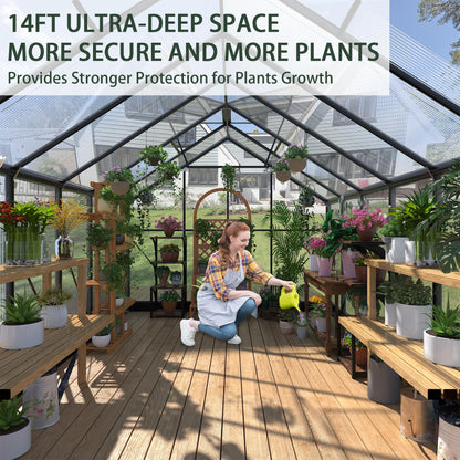 Greenhouses for Outdoors, 8x14.2 FT Polycarbonate Greenhouses with Adjustable Roof Vent, Aluminum Frame Green Houses for Garden with Sliding Doors, Windproof (8x14.2FT)