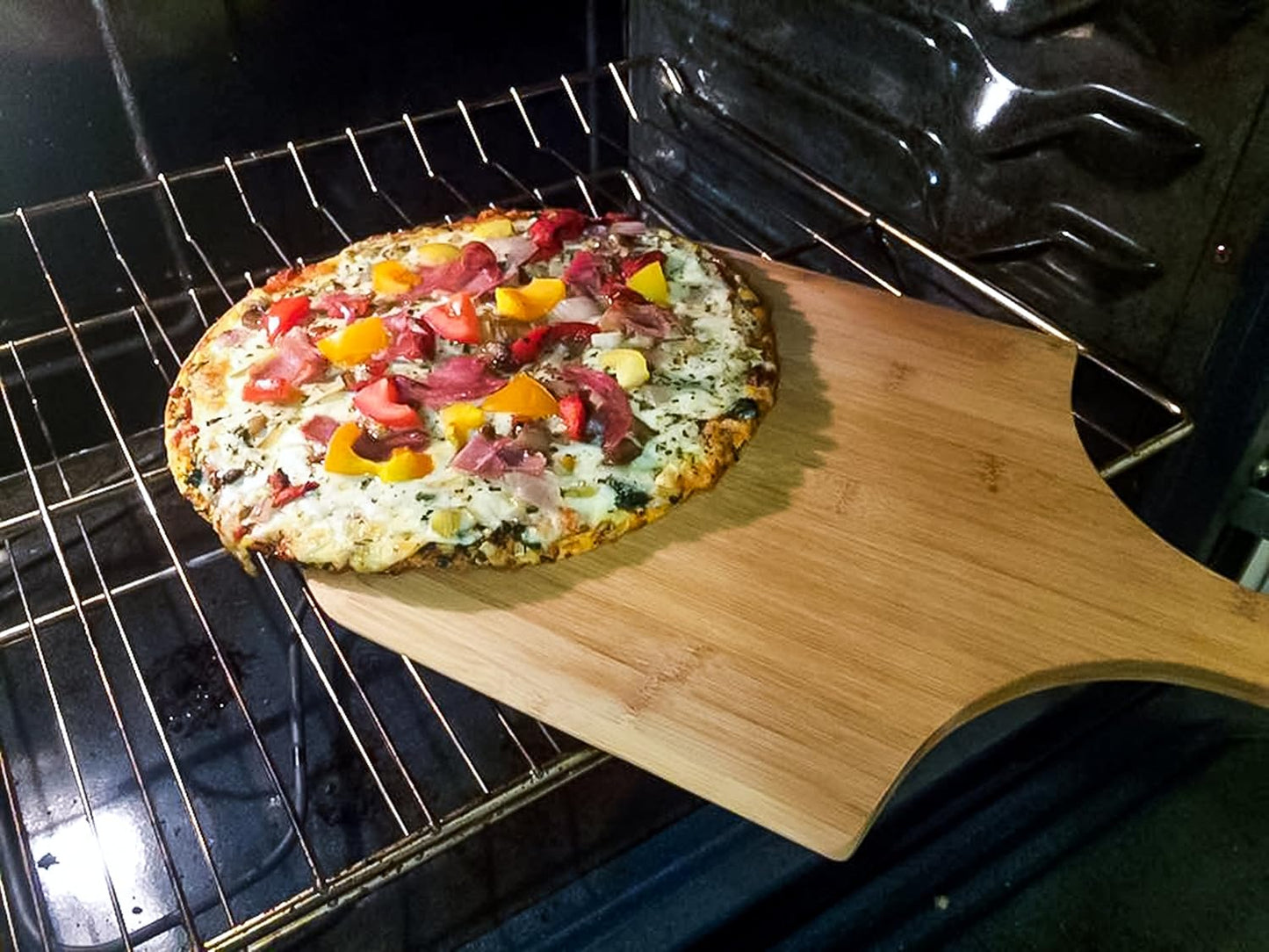 Camco Bamboo Pizza Peel, Charcuterie with Handle - Pizza & Bread Serving or Baking Board, 53000