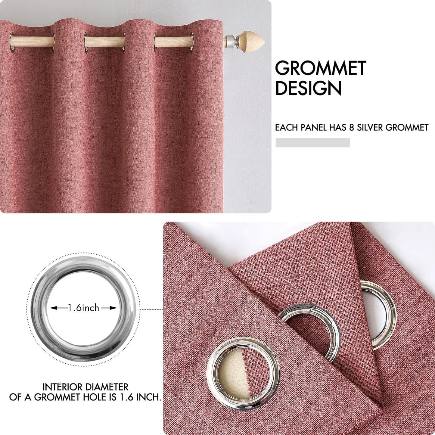 MIULEE Blackout Linen Textured Curtains - Thermal Insulated Room Darkening Drapes, Dusty Rose, 52 x 120 Inch (2 Panels)