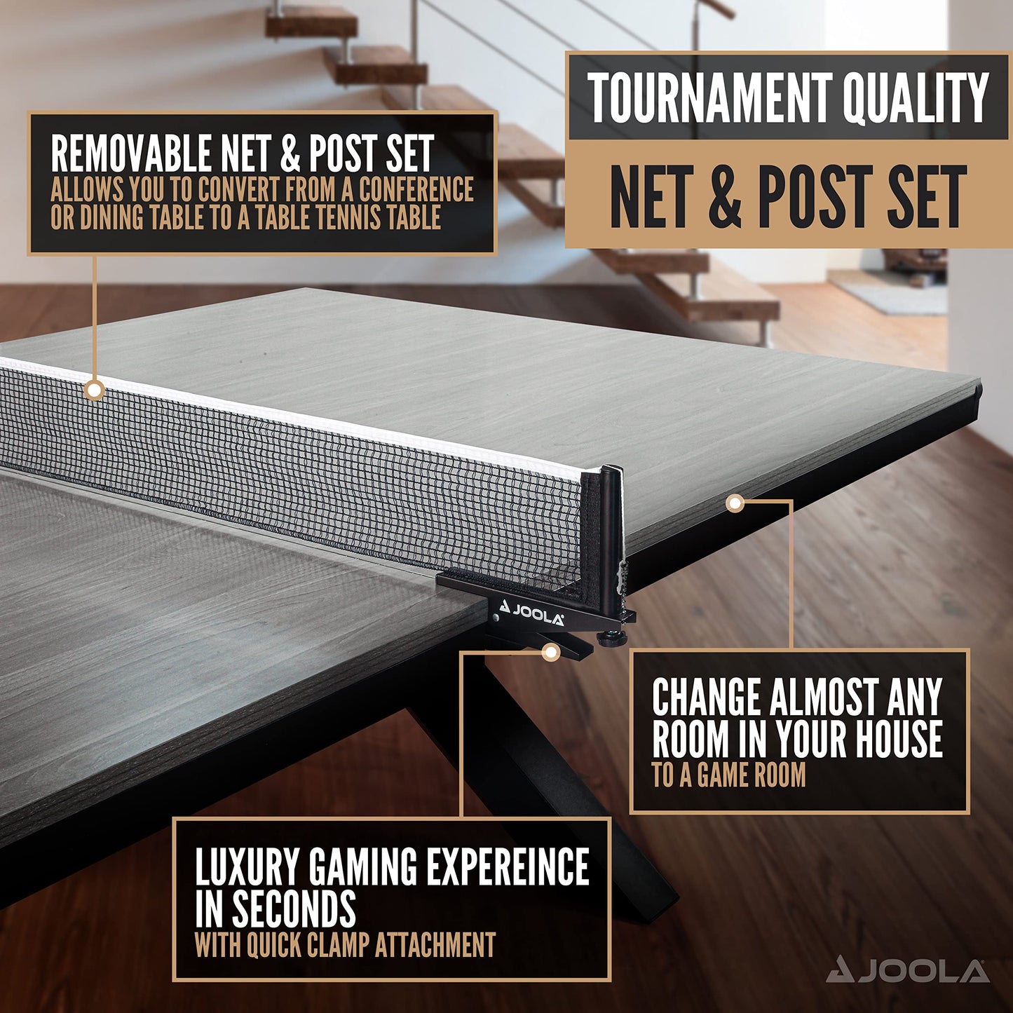 JOOLA Brighton Indoor Table Tennis Table - Ping Pong Table, Conference Table, Dining Table Combo - Game Table for Indoor Games, Regulation Size Ping Pong Table with Ping Pong Net, Seats 10-12