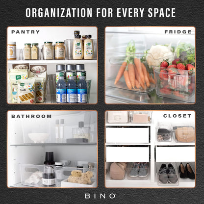 BINO | Plastic Organizer Bins, Small - 4 Pack | The SOHO Collection | Multi-Use Plastic Bin | Pantry & Freezer Organizer Bin | Storage Containers | Bins for Home & Kitchen Org