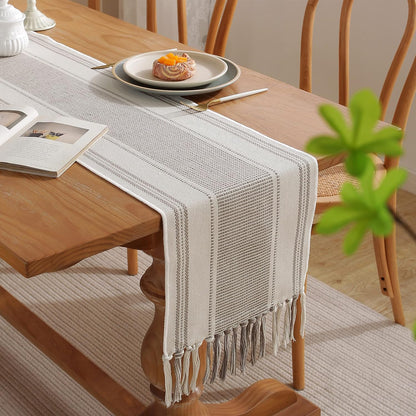 13 90 Inch Caflife Boho Table Runner Natural Stripe for Modern Farmhouse Coffee Table Decor, Rustic Woven Runner