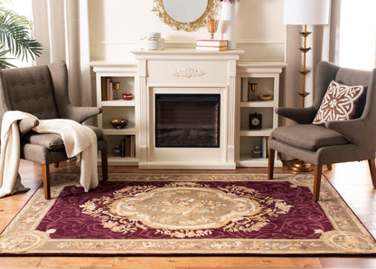SAFAVIEH Empire Collection 5' x 8' Dark Red / Dark Beige EM414A Handmade Traditional European Premium Wool Area Rug