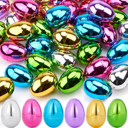 3.15" 48PCS JOYIN Metallic Easter Eggs, Shinny Plastic Eggs Colorful Bulks for Easter Hunt, Filling Treats, Easter