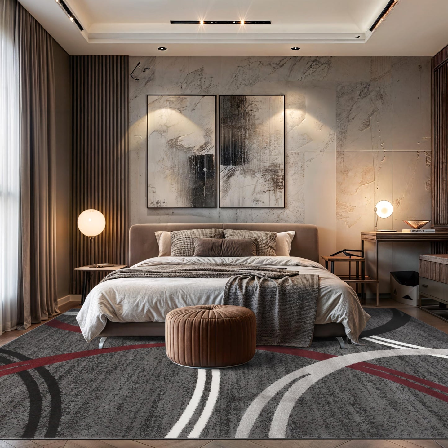 Rugshop Modern Wavy Circles Design Non-Shedding Area Rug, Carpet for Living Room, Dining Room, or Office,Grand Room,Open Spaces Red, 10' x 14'