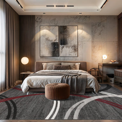 Rugshop Modern Wavy Circles Design Non-Shedding Area Rug, Carpet for Living Room, Dining Room, or Office,Grand Room,Open Spaces Red, 10' x 14'