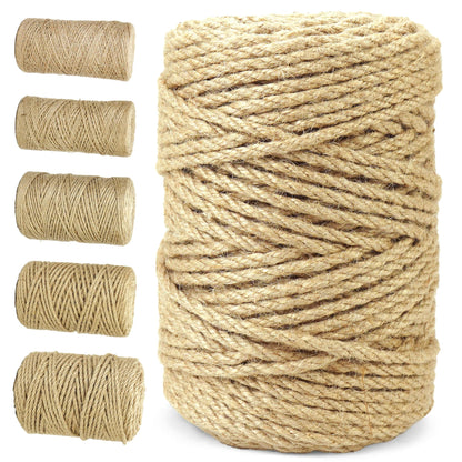 4mm*328 Feet Natural Jute Twine String DIY Home Decor,Medium Thick Jute Twine for Crafting Gift Wrapping Packing Gardening Crochet Knitting Macrame Decor,6-Strand Twisted Brown Rope for Cat Tree