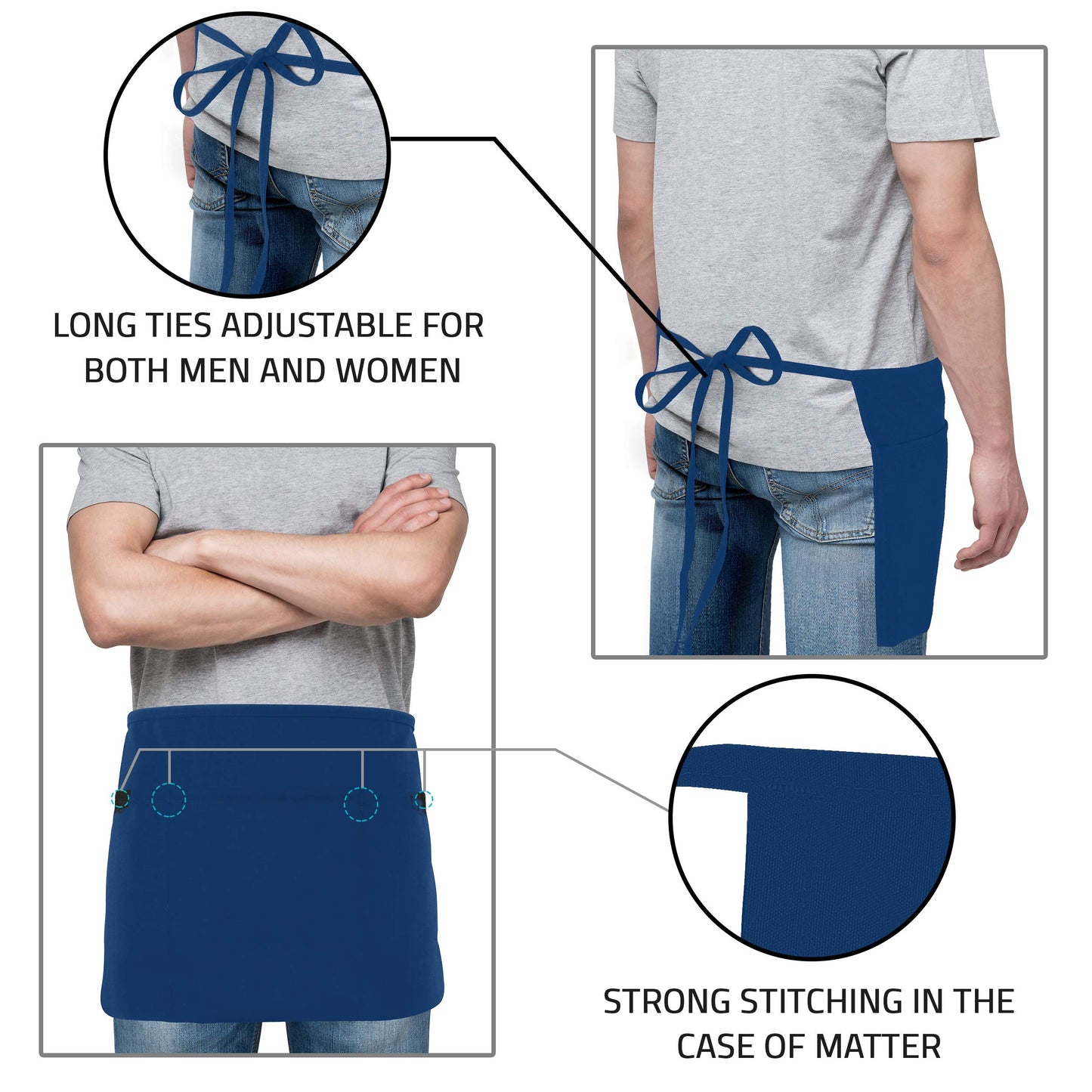Utopia Wear 4 Pack Server Aprons with 3 Pockets, Waiter and Waitress Waist Aprons for Women with Pockets, Water and Oil Resistant Men Short Aprons (Blue)