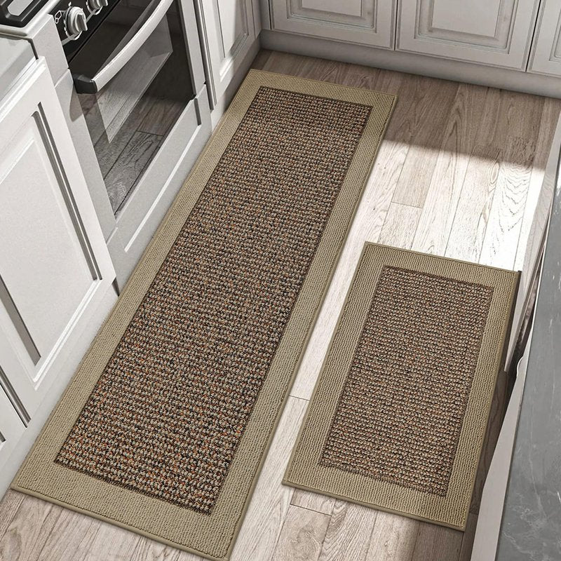BEQHAUSE Kitchen Rugs and Mats Set of 2 Non-Slip Kitchen Mats for Floor, Absorbent and Stain Resistant Kitchen Runner, Machine Washable Rugs for Kitchen, Laundry & Sink, 20"x32"+20"x48", Taupe