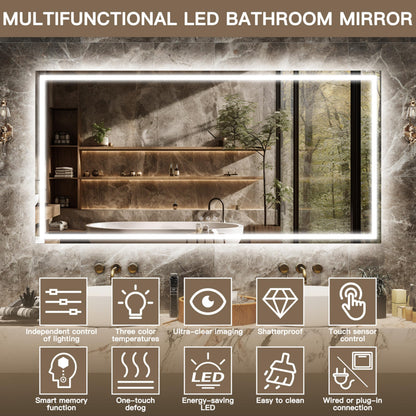 FENNIO Full Length Mirror with Lights, 70" x 32" LED Full Body Mirror, Free Standing Lighted Floor Mirror, Wall Mounted Hanging Mirror with Lights for Bedroom, Salon, Tempered Glass（White）