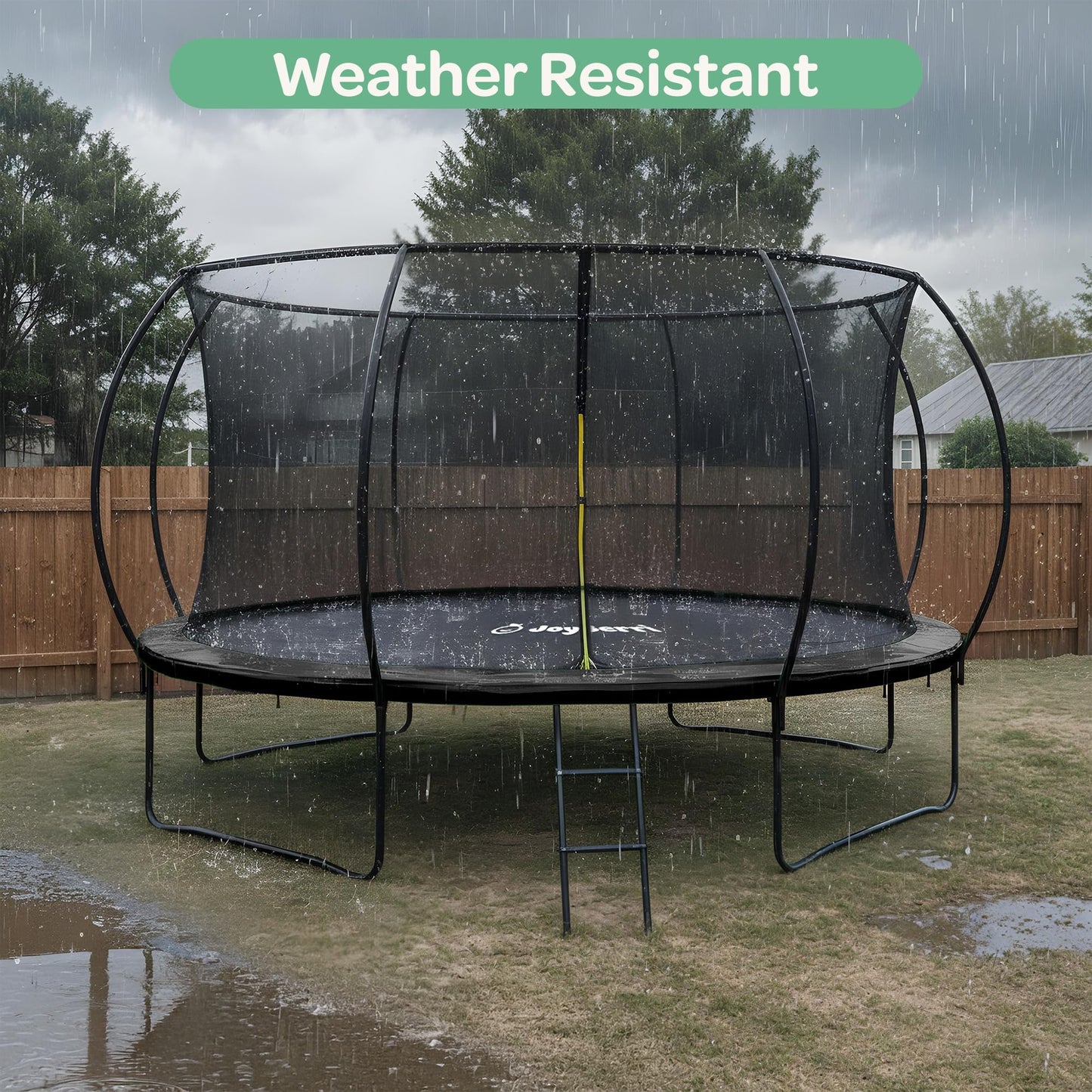 JoyBerri Trampoline Outdoor - Upsurge ASTM Certified Safe 8Ft 10Ft 12Ft 14Ft 15Ft 16Ft Recreational Trampoline for Kids and Adults. Anti-Rust Coating with Enclosure Net, Ladder, Sprinkler & LED Lights