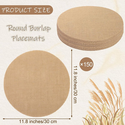 Aneco 150 Pieces Round Burlap Placemats 11.8 Inch Reusable Brown Table Mats Heat Resistant Natural Jute Fibers Placemats Burlap Circle Rustic Table Decorations for Dinner Holiday Farmhouse Decor