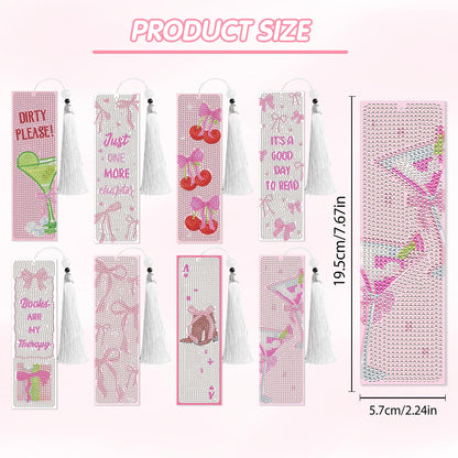 8 Pcs Bow Diamond Art Bookmarks Kit with Tassels, Cute Pink Diamond Painting Bookmarks for Women Book Lovers, DIY Bookmark Making Kit for Adults Beginners Aesthetic Crafts