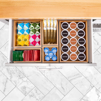 Seville Classics Bamboo Organizer Storage Bins, 5 Piece Set for Kitchen, Office, Makeup