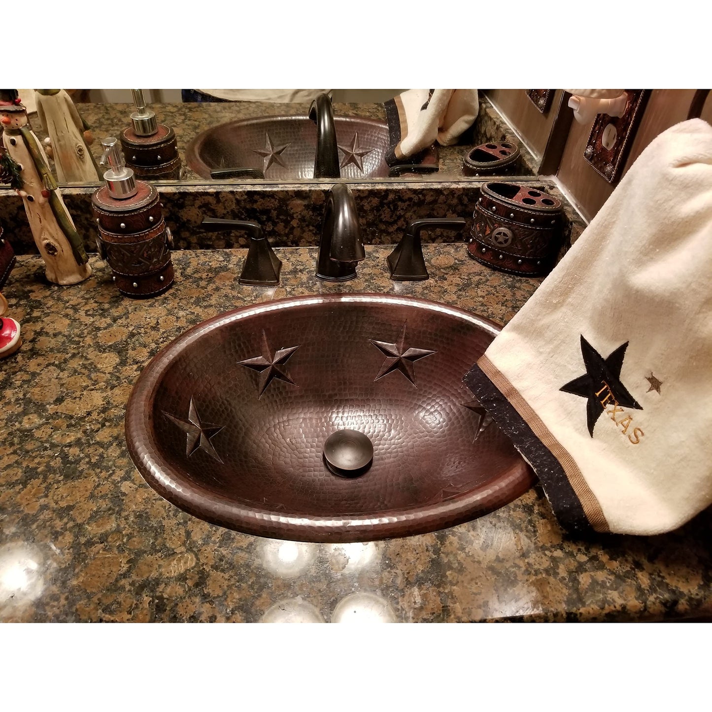 SimplyCopper 19" Oval Copper Bathroom Drop In Rolled Edge Sink with Star Design