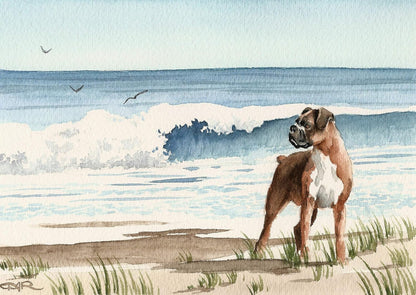 Boxer At The Beach Watercolor Art Print by David J Rogers
