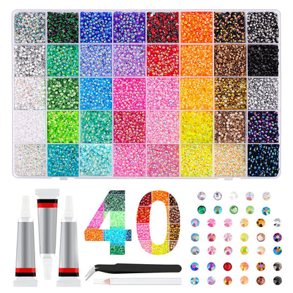40000 Pcs 40 Colors Resin Jelly Rhinestones for Bedazzling, Multicolor 3mm Flatback Gems for Diamond Art, Bedazzler Kit with Rhinestones and Tools, Rainbow Flatback Rhinestones