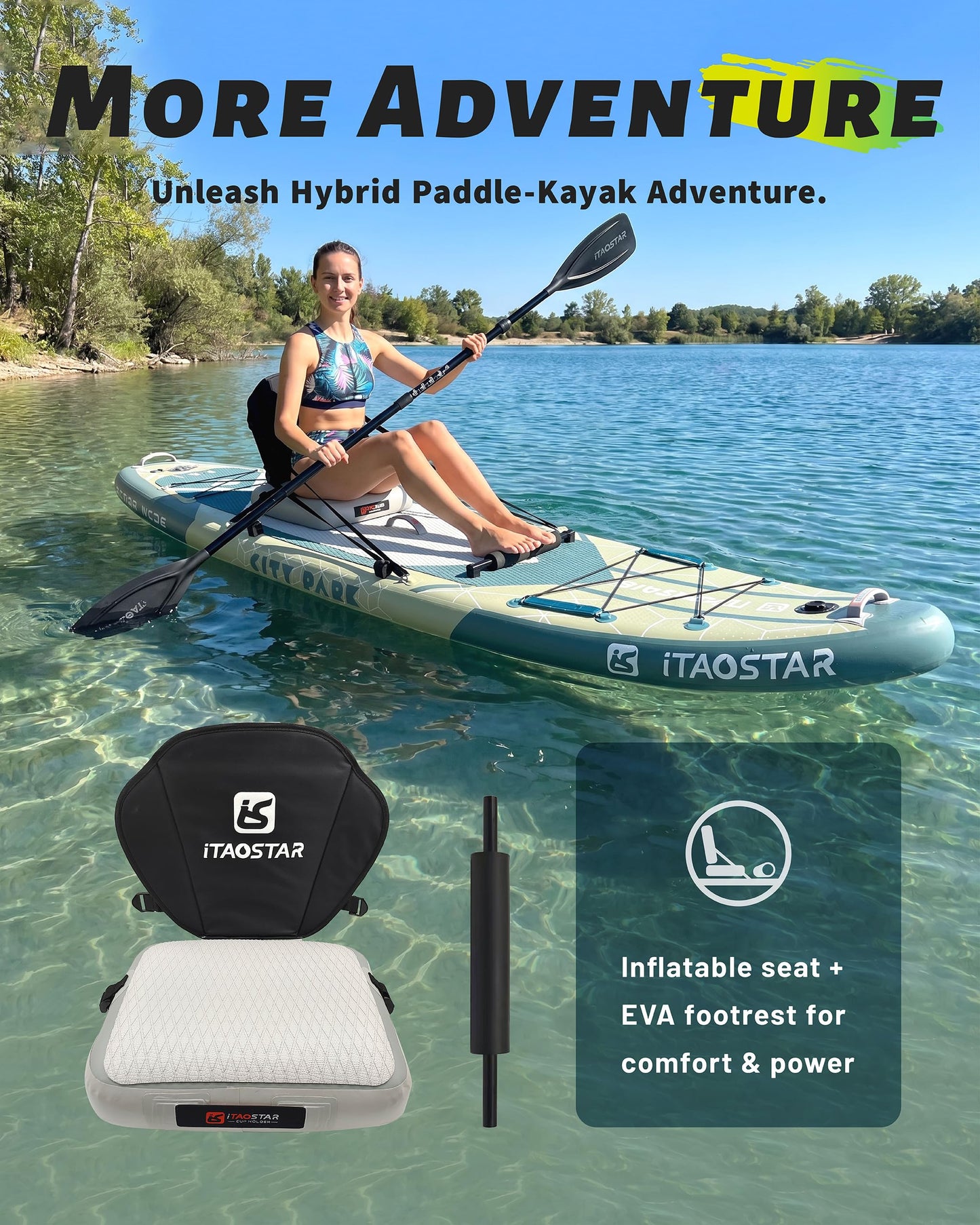iTAOSTAR C03GP 35" Wide Paddle Board, More Fun SUP Board with 5 Fins，12 Foot Stand Up Paddle Board with Premium SUP Accessories for Adults of All Skill Levels