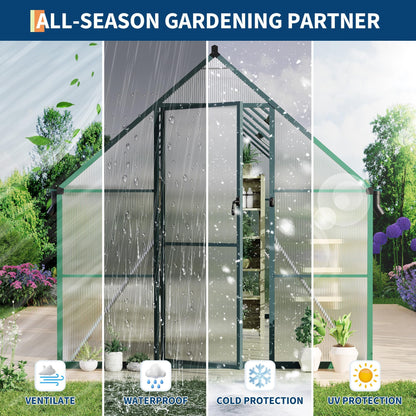 Polycarbonate Greenhouse for Outdoors, Large Walk-InGreenhouse with Quick Setup Structure and Roof Vent, Greenhouse with Ventilation