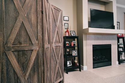 Premium Home 6-Panel Room Divider – Rustic Brown Barn Door, X Pattern Folding Privacy Screen, Partition Wall