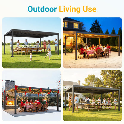Louvered Pergola, 12' x 16' Outdoor Pergola, Metal Patio Gazebo with Adjustable Louvers Roof and Gutter System, Metal Hardtop Gazebo for Patio, Backyard, Deck, Garden, Dark Gray