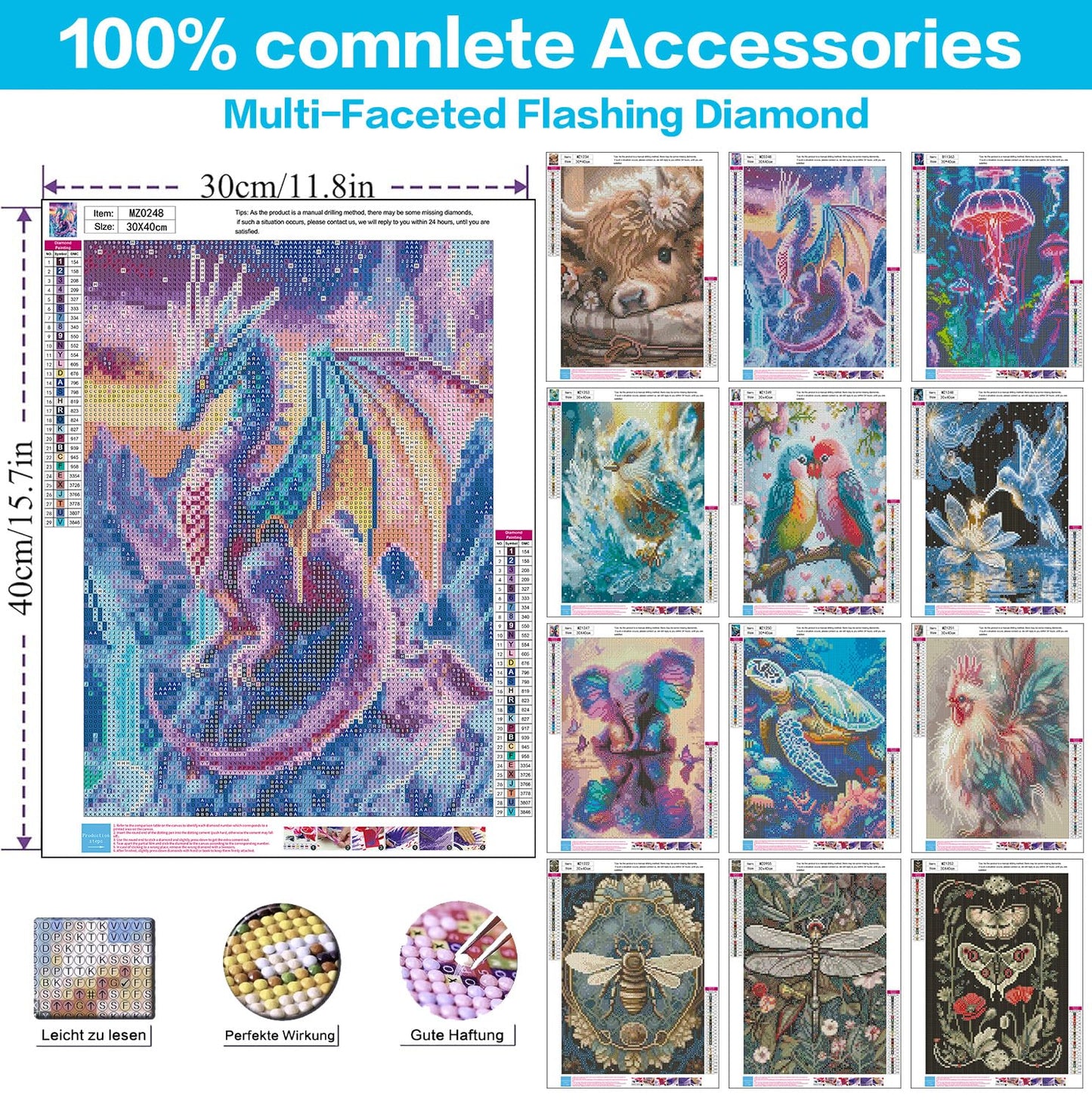 Meothan Multipack Diamond Art Kits for Adults, 12 Pack Animals Diamond Painting Kits for Adults, 5D DIY Round Dimond Gem Art Packs of 12, Home Decor Gift 12x16inch