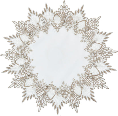 15 inches 15 White Linen Doily Round Neutral Earth Tones Beige Lace Coffee Table Topper Dresser Scarf Place Mats
