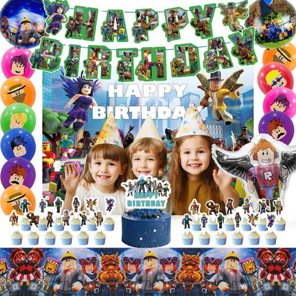 Birthday Party Decorations - Theme Children's Party Supplies Included Happy Birthday Banner, Backdrop, Hanging Swirls, Tablecloth, Cupcake Cake Toppers, Latex Balloons and Foil Balloons