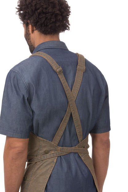 Chef Works Unisex Uptown Cross-Back Bib Apron, Blue Taupe, One Size